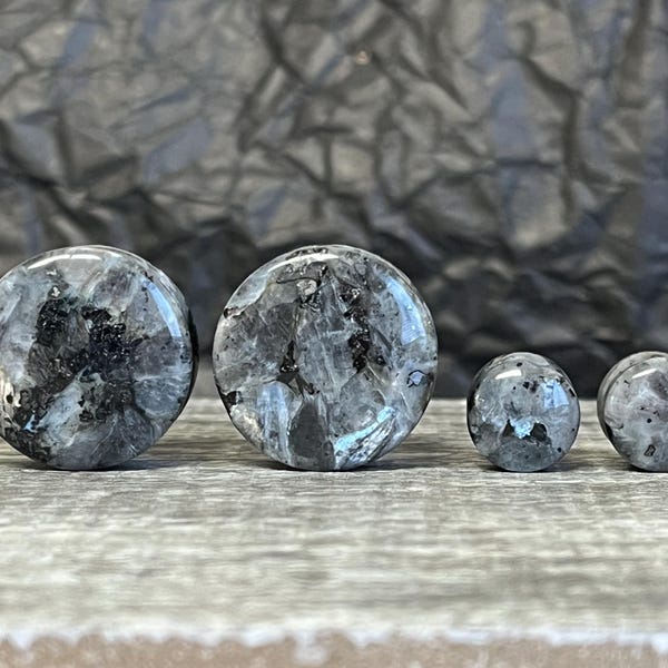 PAIR of Unique Natural Black Labradorite Organic Stone Double Flare Plugs/Tunnels - Gauges 2g (6mm) up to 38mm available!