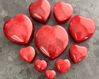 PAIR of Unique Heart Shaped Red Jade Organic Stone Plugs - Gauges 2g (6mm) up to 1" (25mm) available!