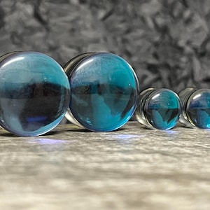 PAIR of Stunning Midnight Moonstone Iridescent Glass Double Flare Plugs