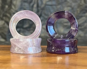 PAIR of Stunning Organic Amethyst Stone Double Flare Tunnels