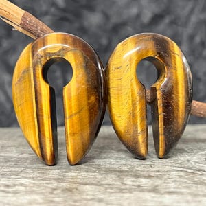 PAIR of Stunning Organic Tiger Eye Stone Keyhole Hanger Ear Weight Tunnels/Plugs - Gauge 0g (8mm) thru 5/8 (16mm) available!