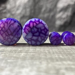 PAIR Purple Dragons Vein Agate Stone Double Flare Plugs Organic Earlets Gauges