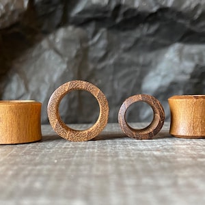 PAIR of Unique Organic Teak Wood Double Flare Tunnels/Plugs - Gauges 8g (3.2mm) up to 1" (25mm) available!