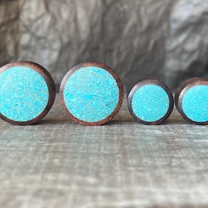 PAIR of Crushed Turquoise Inlaid Wood Saddle Plugs - Gauges 2g (6mm) up to 1" (25mm) available!