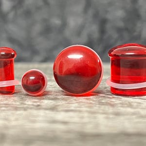PAIR Red Glass Single Flare Plugs Gauges Tunnels Earlets Body Piercing Jewelry