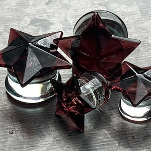 PAIR of Beautiful Purple Glass Star Double Flare Plugs - Gauges 0g (8mm) thru 5/8&quot; (16mm) available!