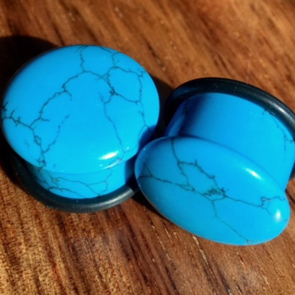 PAIR of Single Flare Organic Turquoise Stone Plugs - Gauges 4g (6g) thru 5/16" (16mm)  Earlets Body Jewelry