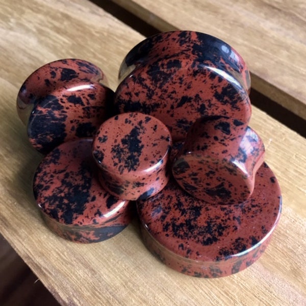 PAIR of Mahogany Obsidian Organic Stone Plugs - Gauges 8g (3mm) up to 1&1/2" (38mm) available!