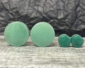 PAIR Natural Jade Organic Stone Plugs Gauges Pierced Ear Piercing Body Jewelry