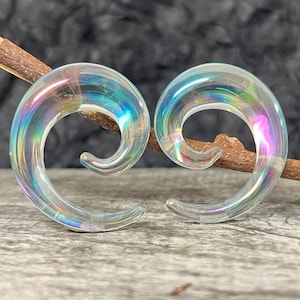 PAIR of Stunning Clear Lucifer Glass Spiral Taper Plugs - Expanders - Gauges 8g (3mm) thru 5/8" (16mm) available!