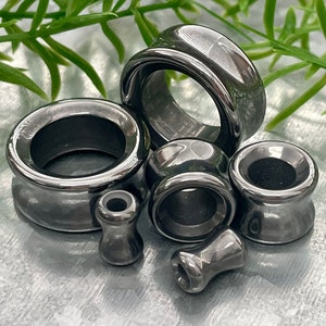 PAIR of Stunning Hematite Organic Stone Double Flare Tunnels/Plugs - Gauges 2g (6mm) thru 1&quot; (25mm) available!