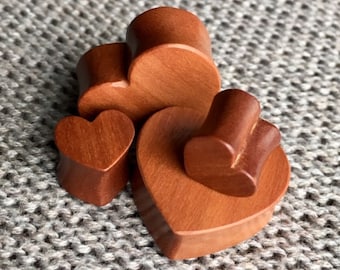 PAIR of Heart Organic Red Cherry Wood Plugs - Gauges 0g (8mm) to 1"(25mm) available!