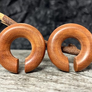 PAIR of Stunning Organic Saba Wood Hoops Ear Weight Hanging Plugs - Gauges  2g (6mm) up to 5/8" (16mm) available!