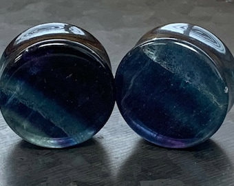 PAIR of 1" (25mm) Unique Rainbow Fluorite Stone Plugs - You Choose Your Exact Pair!