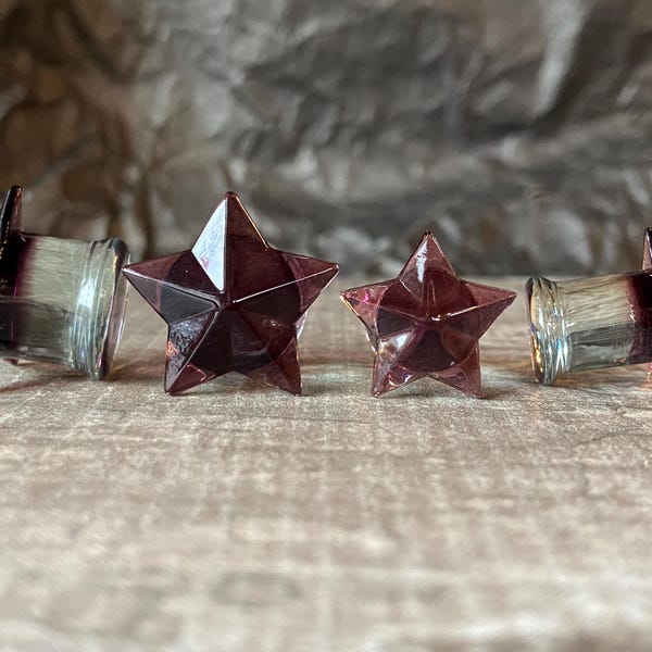 PAIR of Beautiful Purple Glass Star Double Flare Plugs - Gauges 0g (8mm) thru 5/8" (16mm) available!