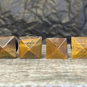 PAIR of Tiger Eye Stone Pyramid Single Flare Plugs with O-Rings - Gauges 4g (5mm) up to 5/8" (16mm) available!