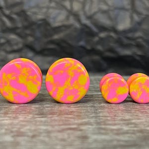 PAIR of Stunning Pink Lemonade Synthetic Turquoise Stone Double Flare Plugs - Gauges 2g (6mm) thru 14mm available!