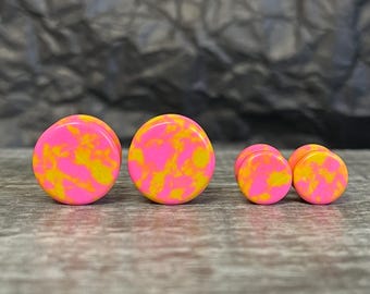 PAIR of Stunning Pink Lemonade Synthetic Turquoise Stone Double Flare Plugs - Gauges 2g (6mm) thru 14mm available!