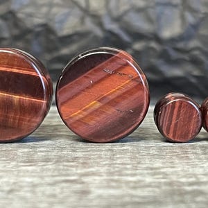 PAIR of Stunning Red Tiger Eye Organic Stone Plugs - Gauges 8g (3mm) up to 1" (25mm) available!