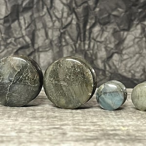 PAIR of Unique Labradorite Organic Natural Stone Double Flare Plugs/Tunnels  - Gauges 4g (5mm) up to 1" (25mm) available!