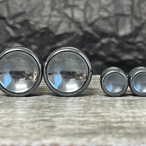 PAIR of Beautiful Concave Hematite Organic Stone Double Flare Plugs - Gauges 2g (6mm) up to 1" (25mm) available!