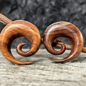 PAIR of Beautiful Brown Sono Wood Spiral Tapers - Gauges 4g (5mm) up to 5/8" (16mm) available!