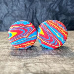 PAIR of Unique Primary Color Tie Dye Malachite Stone Plugs - Gauges 2g (6mm) up to 5/8" (16mm) available!