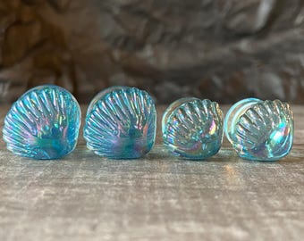PAIR of Stunning Aurora Borealis Seashell Glass Double Flare Tunnels/Plugs - Gauges 2g (6mm) thru 5/8" (16mm) available!