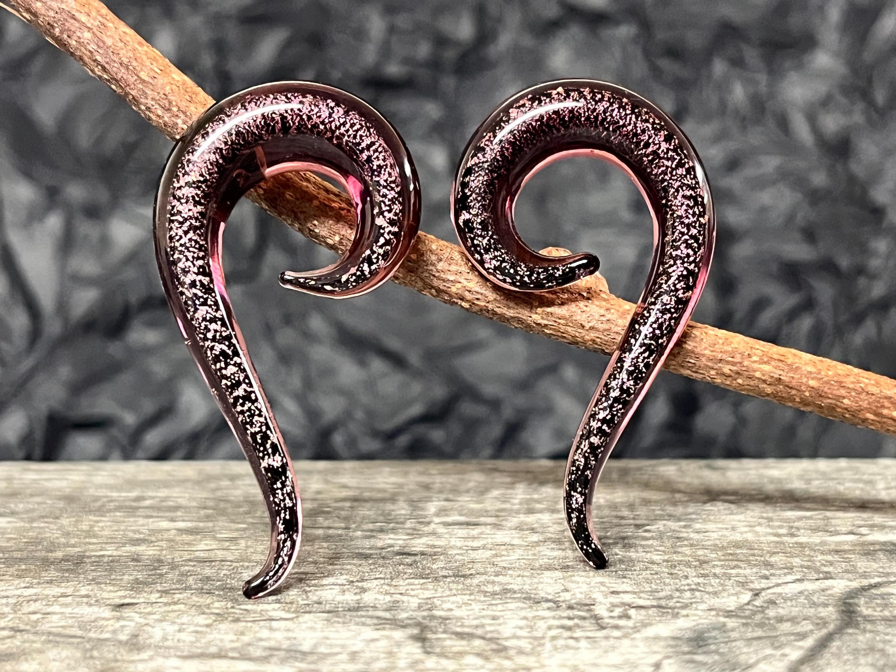 PAIR of Beautiful Purple Glass Spiral Taper Plugs - Expanders Gauges - 2g (6mm) thru 1/2" (12mm) available!