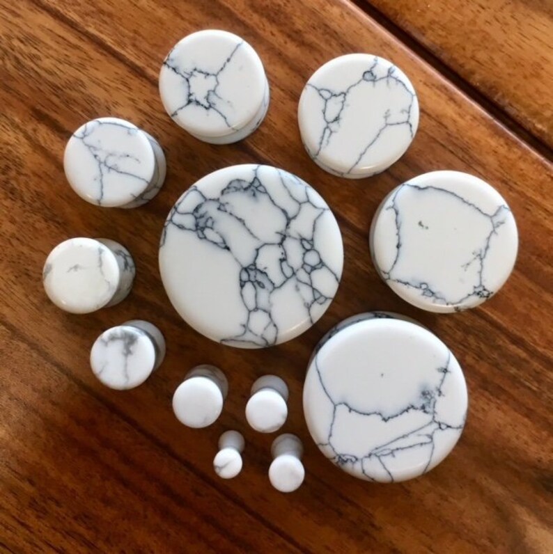 PAIR of White Howlite Stone Plugs Gauges 8g up to 1 Etsy