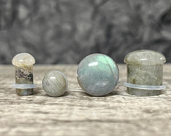 PAIR Labradorite Natural Stone Single Flare Plugs Organic Gauges Body Jewelry