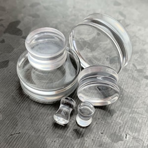 PAIR Clear Flat Glass Double Flare Plugs Gauges Earlets Tunnels Body Jewelry