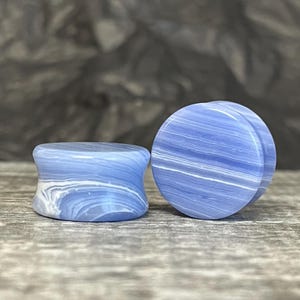 Pair of Unique Blue Lace Agate Stone Double Flare Plugs - Gauges 2g(6.5mm) through 1&1/4"(32mm) available!