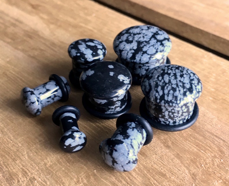 PAIR of Single Flare Snowflake Obsidian Organic Stone Plugs Etsy