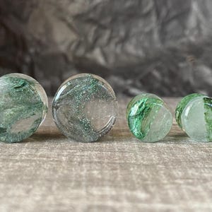 PAIR of Unique Mossy Forest Green Style Glass Double Flare Glass Plugs - Gauge 2g (6mm) thru 1&1/8" (28mm) Available!