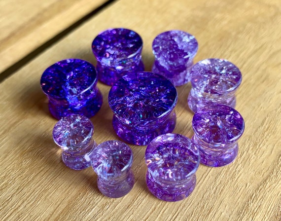 Double Flared Purple Shattered Glass Look Acrylic Plugs Double Flared Purple Shattered Glass Look Acrylic Plugs