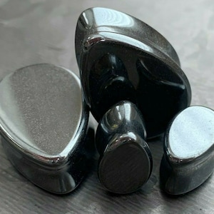 PAIR of Unique Hematite Organic Teardrop / Tear Drop Stone Double Flare Plugs - Gauges 2g (6mm) up to 1&quot; (25mm) available!
