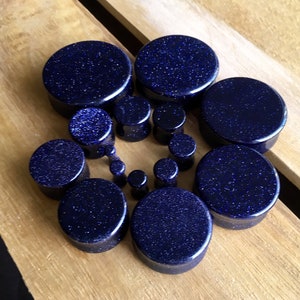 PAIR of Blue Midnight Goldstone Stone Plugs Sandstone - Gauges 6g (4mm) up to 1&1/2" (38mm) available!