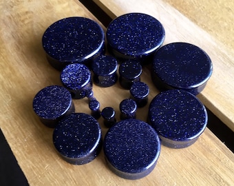 PAIR of Blue Midnight Goldstone Stone Plugs Sandstone - Gauges 6g (4mm) up to 1&1/2" (38mm) available!