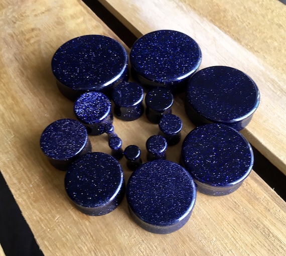 PAIR of Blue Midnight Goldstone Stone Plugs Sandstone - Gauges 6g (4mm) up to 1&1/2&quot; (38mm) available!