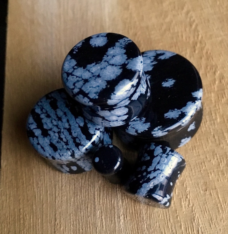Gauges 8g 3mm available! up to 1 25mm PAIR of Stunning Snowflake Obsidian Organic Stone Plugs