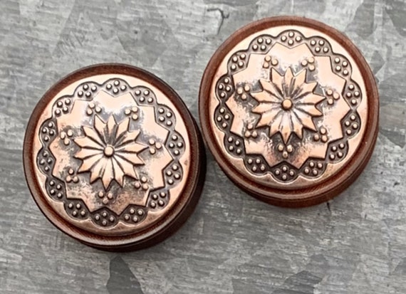Sold As Pair Floral Tribal Pattern Organic Rose Wood Double Flared Plug Earrings