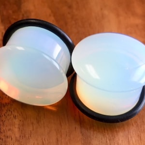 PAIR of Single Flare Opalite Opalescent Plugs with O-Rings - Gauges 4g (5mm) thru 5/8&quot; (16mm) available!