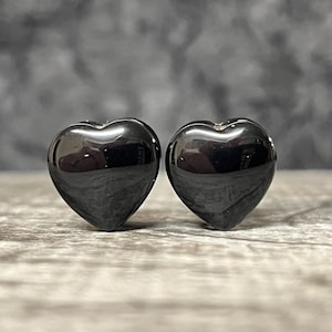PAIR of Organic Heart Shaped Black Onyx Stone Plugs - Gauges 2g thru 5/8"