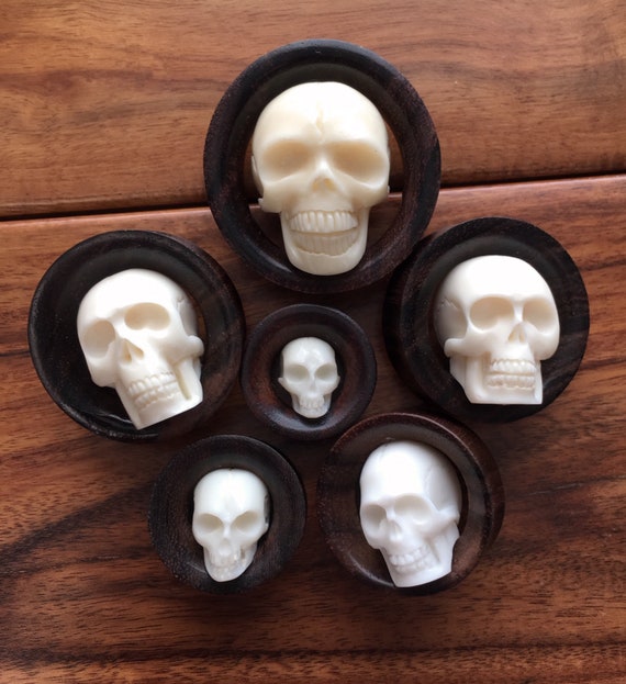 Tunnels D'oreille Crâne Bois TBOSEN - Double Flare, Design Antiqued, Tailles 8mm à 25mm, Lot De 2 Ou 4 Pièces