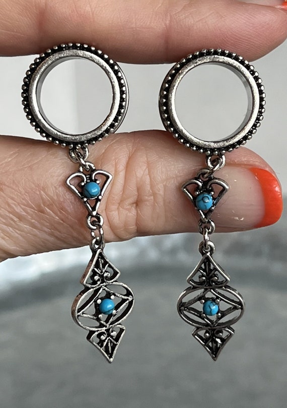 Par 9 Ranbow Colours Crystal & Tassel Pendant Dangle Ear Tunnels