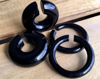 PAIR of Unique Organic Black Onyx Stone Hoops Ear Weight Hanging Plugs - Gauges  4g (5mm) up to 5/8" (16mm) available!