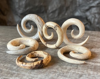 PAIR of Unique Organic Tamarind Wood Spiral Tapers - Gauges 4g (5mm) up to 3/4" (19mm) available!