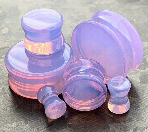 PAIR of Beautiful Lavender Opalite Stone Glass Plugs - Gauges 2g (6mm) to 32mm available!