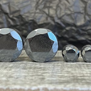 PAIR of Stunning Faceted Hematite Organic Stone Double Flare Plugs - Gauges 2g (6.5mm) up to 1" (25mm) available!